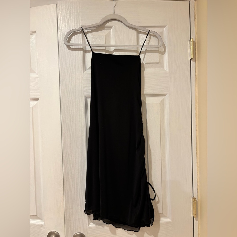 Garage Black Asymmetric Gathered Mesh Dress - Picture 5 of 7